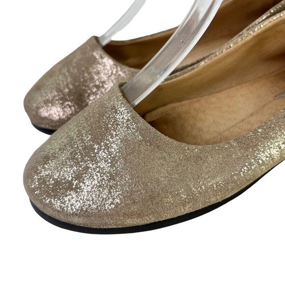 Fs/Ny French Sole Gold Leather Slip On Wedge Loafers Round Toe Womens Shoes sz 6 - Picture 8 of 16